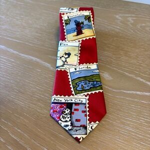 John Ashford Red Snowman Stamps Novelty Holiday Necktie NWT